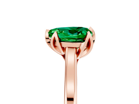 Rose gold Heart Cut Emerald Solitaire Ring with Flower Prong Setting and Classic Band_17