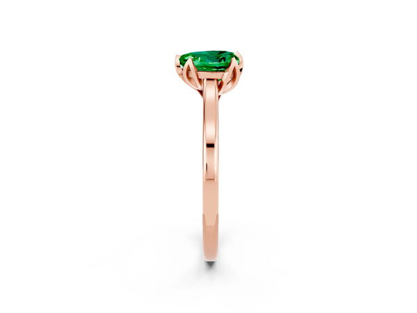 Rose gold Heart Cut Emerald Solitaire Ring with Flower Prong Setting and Classic Band