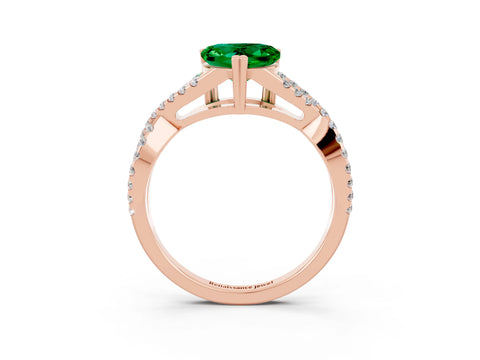 Rose gold Heart Cut Emerald Solitaire Ring with Four-Prong Setting and Twisted Pavé Band_3