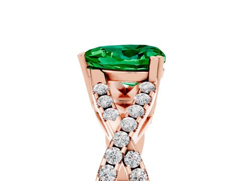 Rose gold Heart Cut Emerald Solitaire Ring with Four-Prong Setting and Twisted Pavé Band_5