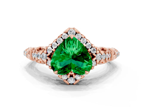 Rose gold Heart Cut Emerald Solitaire Ring with Hidden Halo and Pavé Band_12