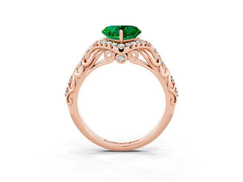 Rose gold Heart Cut Emerald Solitaire Ring with Hidden Halo and Pavé Band_15