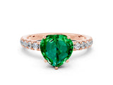 Rose gold Heart Cut Emerald Solitaire Ring with Pavé Accents and Four-Prong Setting