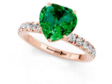 Rose gold Heart Cut Emerald Solitaire Ring with Pavé Accents and Four-Prong Setting_1