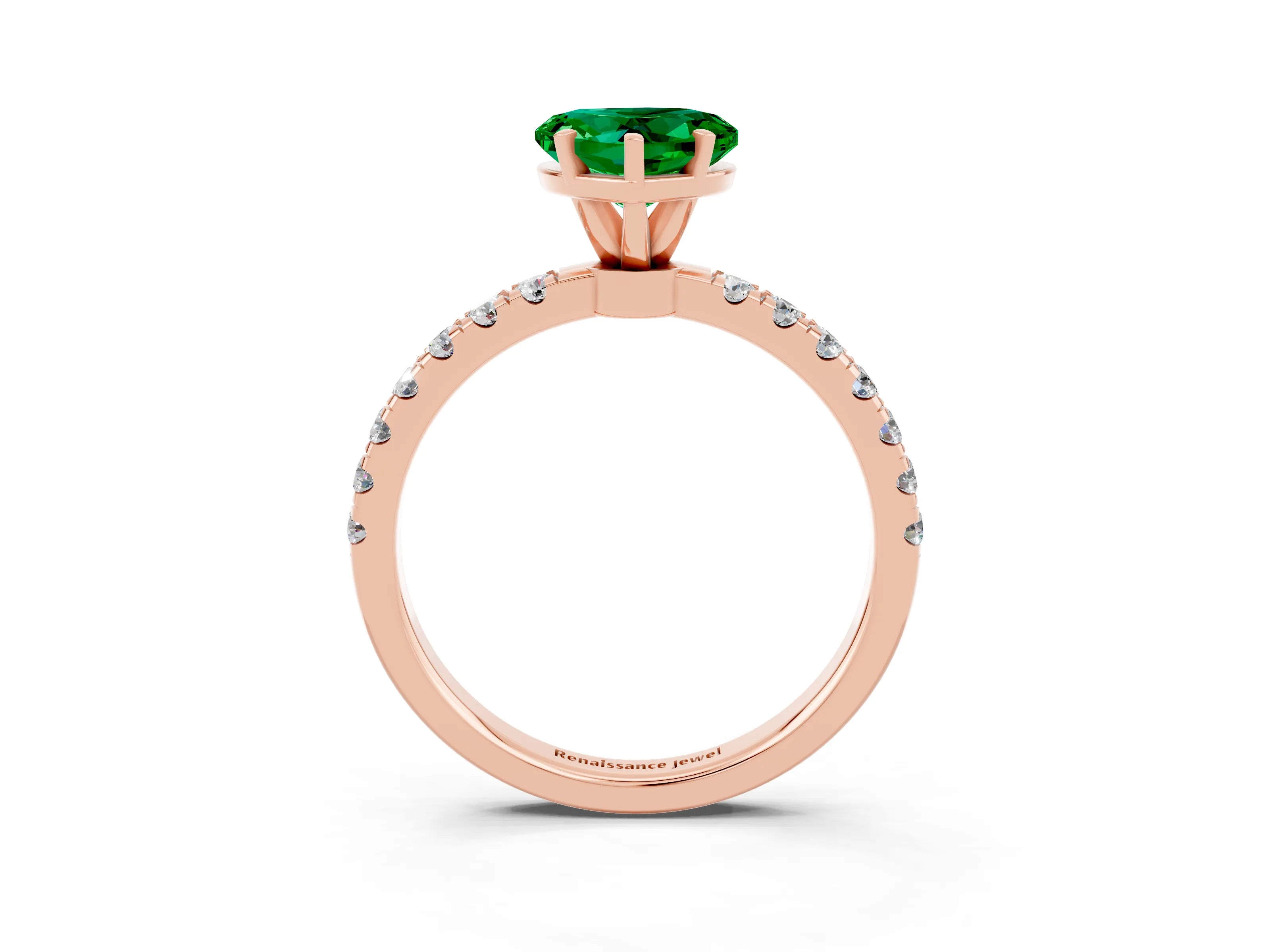 Rose gold Heart Cut Emerald Solitaire Ring with Pavé Accents and Four-Prong Setting_3