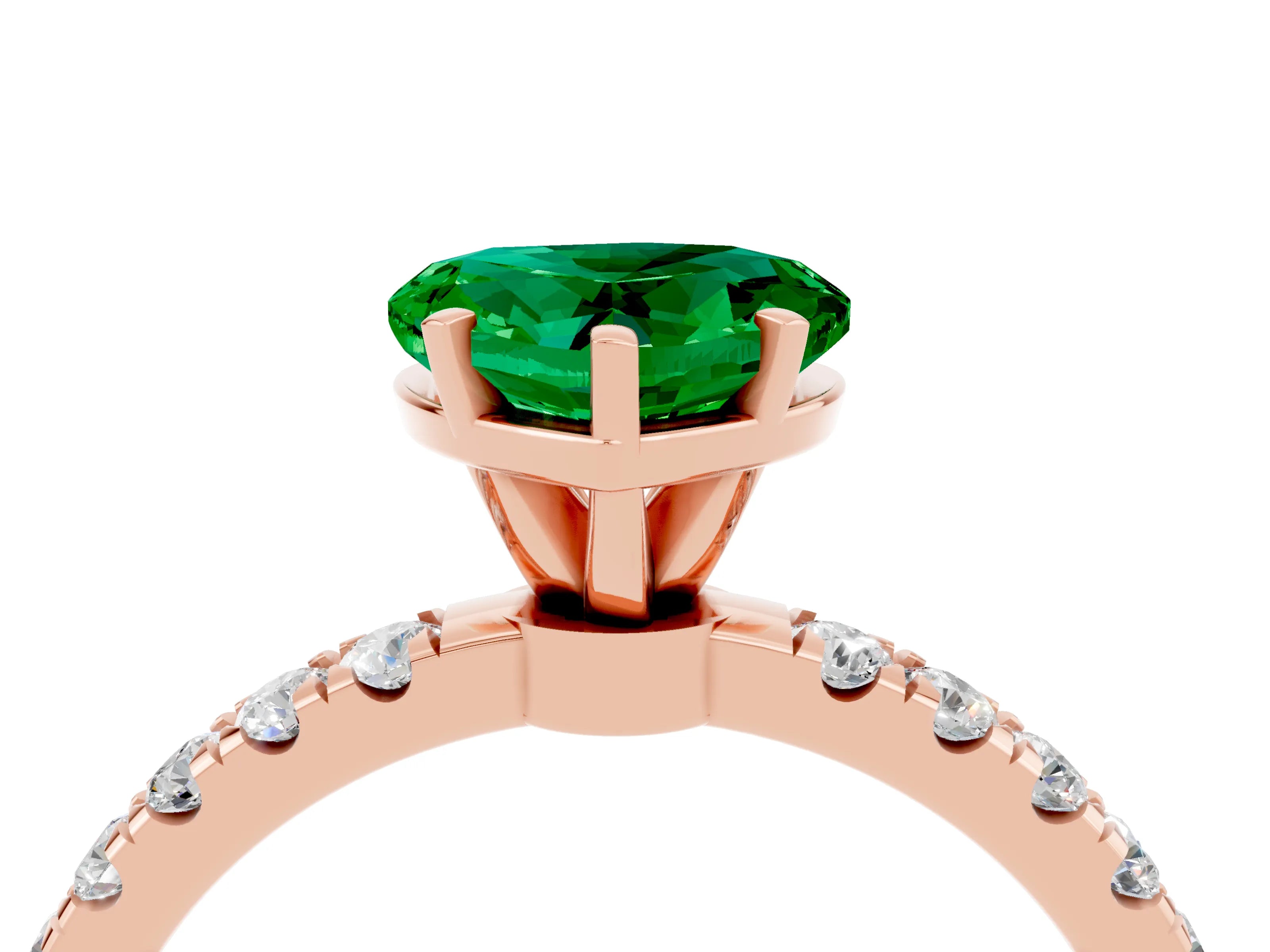 Rose gold Heart Cut Emerald Solitaire Ring with Pavé Accents and Four-Prong Setting_4