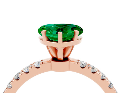 Rose gold Heart Cut Emerald Solitaire Ring with Pavé Accents and Four-Prong Setting_4