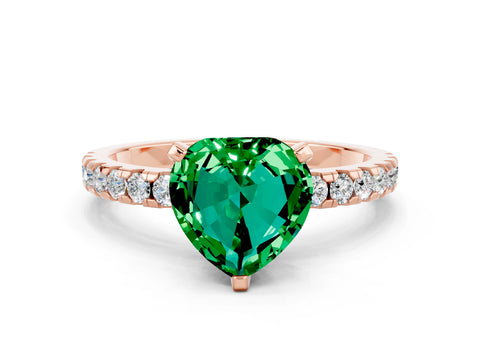 Rose gold Heart Cut Emerald Solitaire Ring with Pavé Band and Four-Prong Setting_24