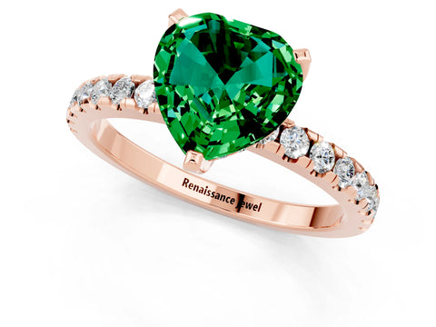 Rose gold Heart Cut Emerald Solitaire Ring with Pavé Band and Four-Prong Setting_25