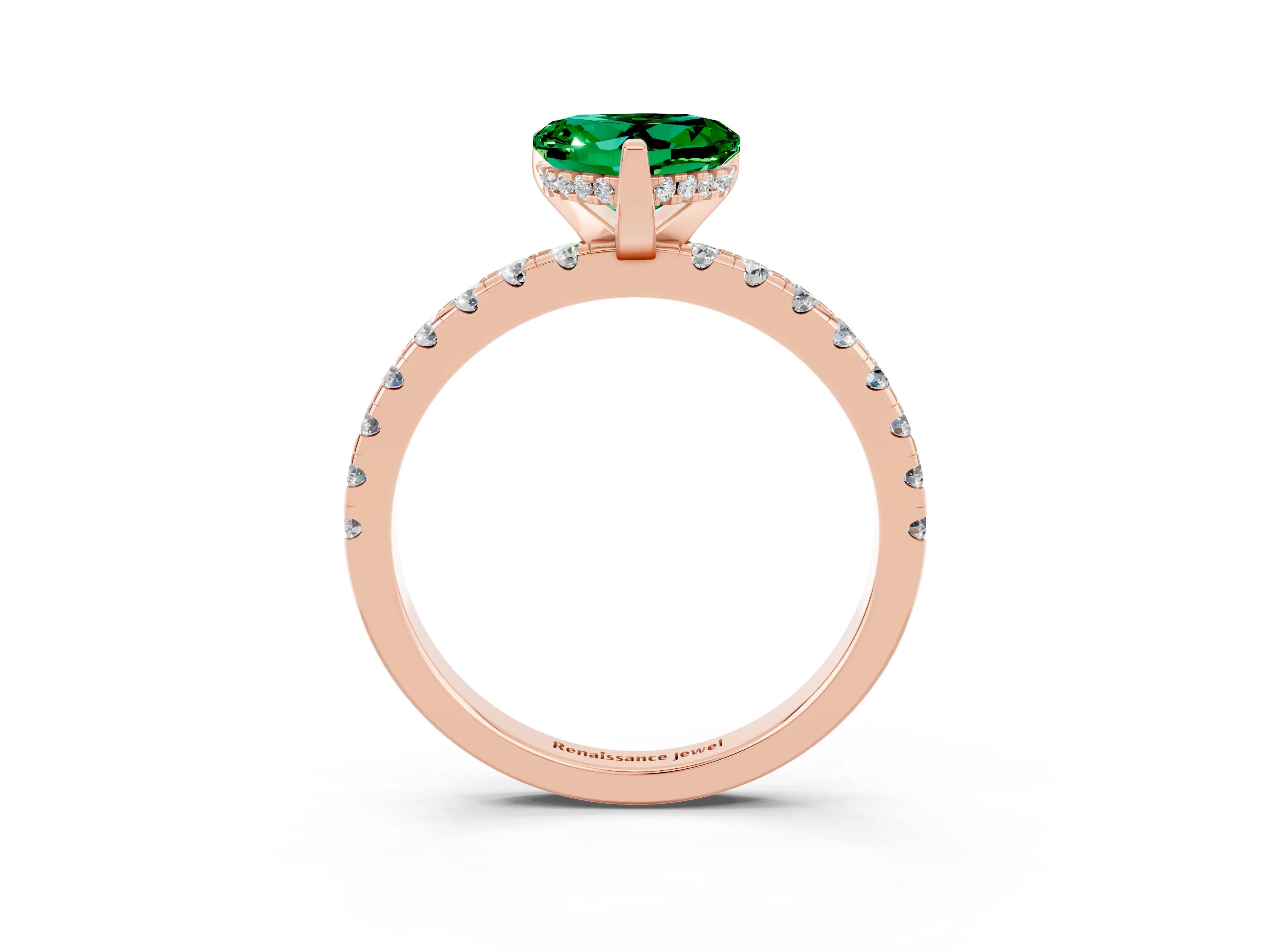 Rose gold Heart Cut Emerald Solitaire Ring with Pavé Band and Four-Prong Setting_27