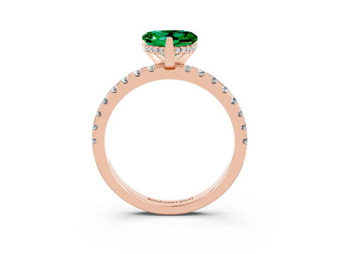 Rose gold Heart Cut Emerald Solitaire Ring with Pavé Band and Four-Prong Setting_27