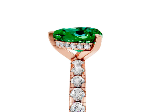 Rose gold Heart Cut Emerald Solitaire Ring with Pavé Band and Four-Prong Setting_29