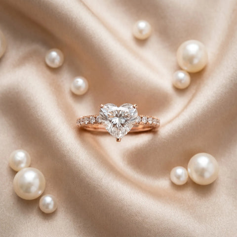 Rose gold Heart Cut Emerald Solitaire Ring with Pavé Band and Four-Prong Setting_38
