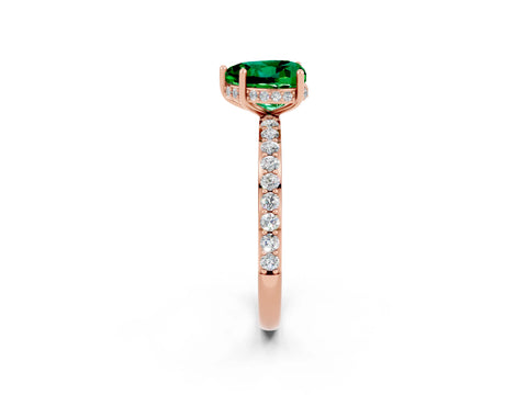 Rose gold Heart Cut Emerald Solitaire Ring with Pavé Band and Hidden Halo_14