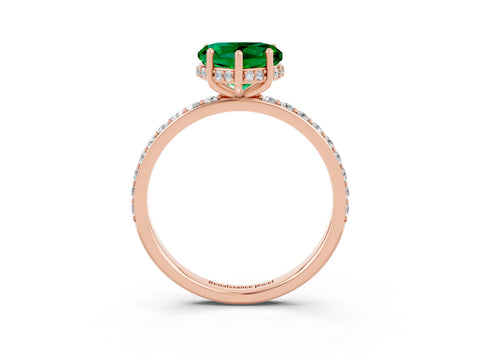 Rose gold Heart Cut Emerald Solitaire Ring with Pavé Band and Hidden Halo_15