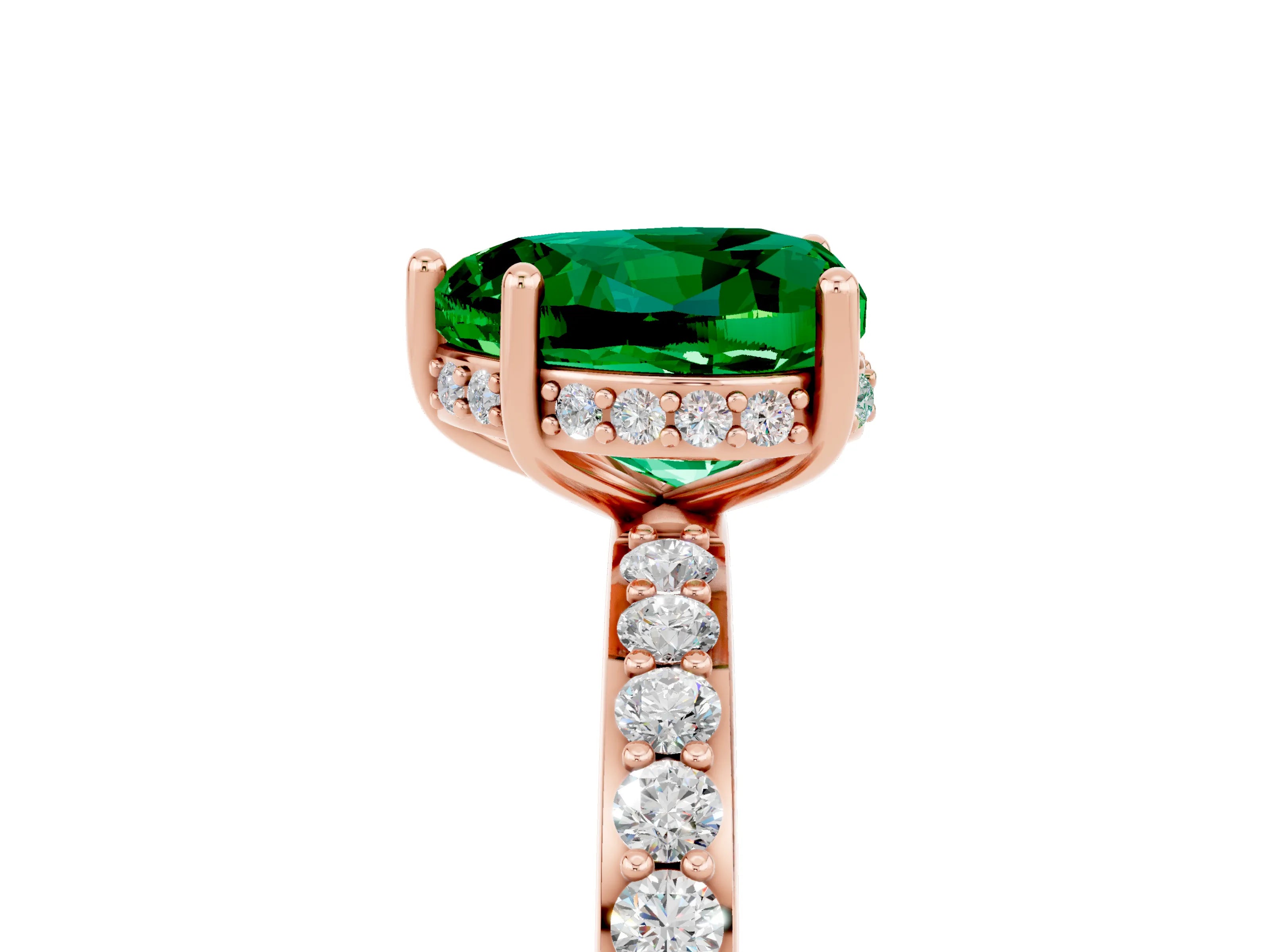 Rose gold Heart Cut Emerald Solitaire Ring with Pavé Band and Hidden Halo_17