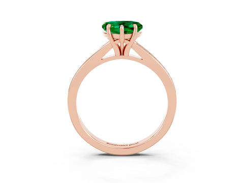 Rose gold Heart Cut Emerald Solitaire Ring with Pavé Band and Prong Setting_15