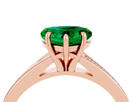 Rose gold Heart Cut Emerald Solitaire Ring with Pavé Band and Prong Setting_16
