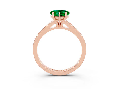 Rose gold Heart Cut Emerald Solitaire Ring with Pavé Band and Prong Setting_3