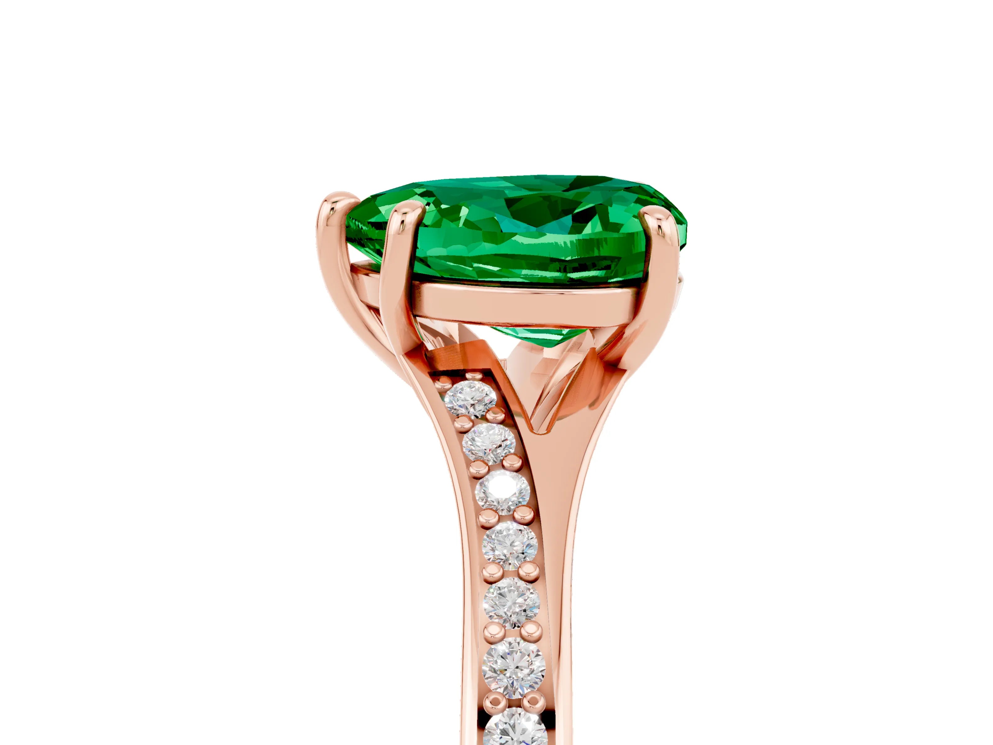 Rose gold Heart Cut Emerald Solitaire Ring with Pavé Band and Prong Setting_5