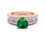 Rose gold Heart Cut Emerald Solitaire Ring with Pavé and Channel Set Band