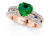 Rose gold Heart Cut Emerald Solitaire Ring with Pavé and Channel Set Band_1