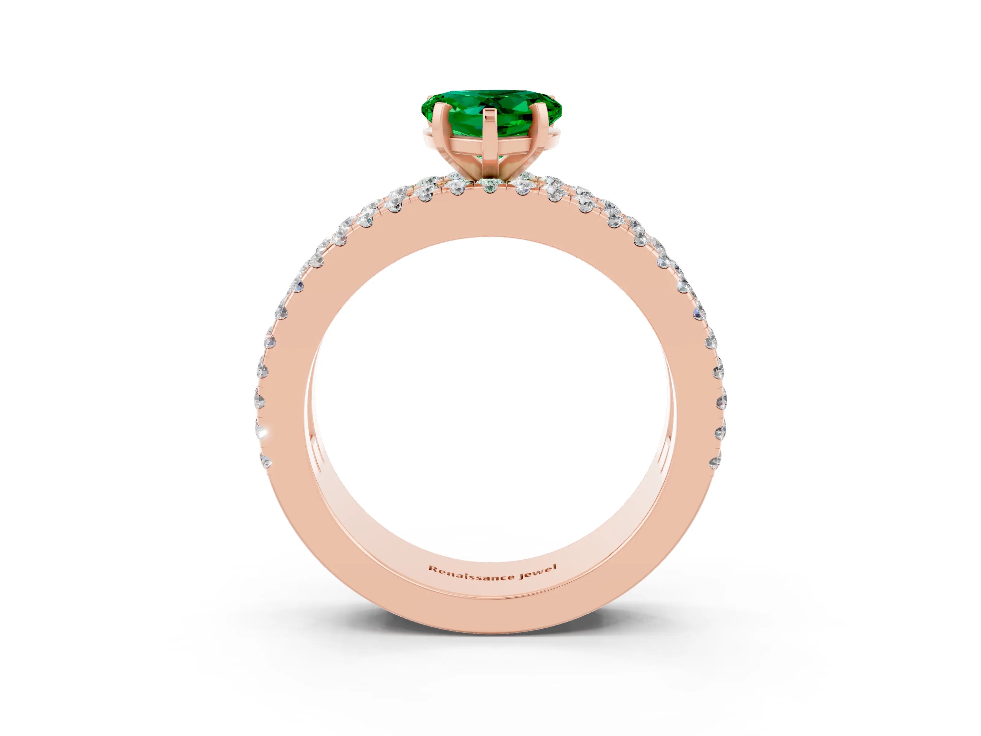 Rose gold Heart Cut Emerald Solitaire Ring with Pavé and Channel Set Band_3