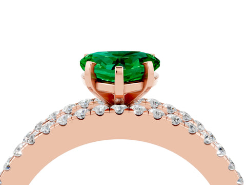 Rose gold Heart Cut Emerald Solitaire Ring with Pavé and Channel Set Band_4
