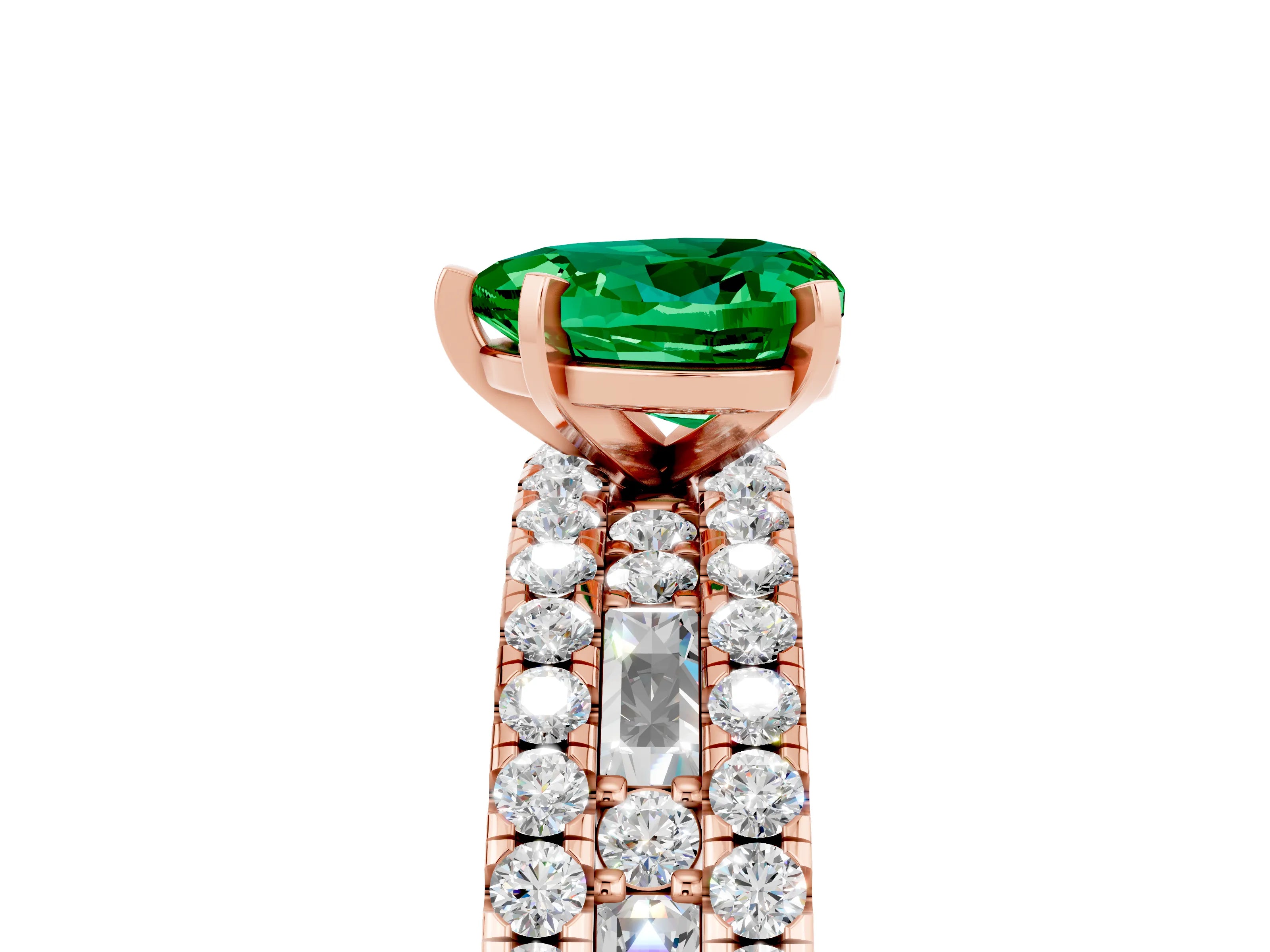 Rose gold Heart Cut Emerald Solitaire Ring with Pavé and Channel Set Band_5