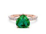 Rose gold Heart Cut Emerald Solitaire Ring with Pave Band and Four Prong Setting_12