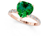 Rose gold Heart Cut Emerald Solitaire Ring with Pave Band and Four Prong Setting_13