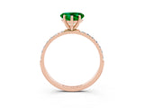 Rose gold Heart Cut Emerald Solitaire Ring with Pave Band and Four Prong Setting_15
