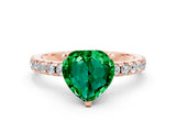Rose gold Heart Cut Emerald Solitaire Ring with Round  Pavé Band and Four-Prong Setting_44