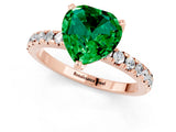 Rose gold Heart Cut Emerald Solitaire Ring with Round  Pavé Band and Four-Prong Setting_45