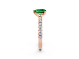 Rose gold Heart Cut Emerald Solitaire Ring with Round  Pavé Band and Four-Prong Setting_46