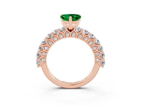 Rose gold Heart Cut Emerald Solitaire Ring with Shared Prong Pavé Band and Four-Prong Setting_15