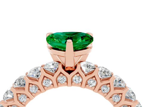 Rose gold Heart Cut Emerald Solitaire Ring with Shared Prong Pavé Band and Four-Prong Setting_16
