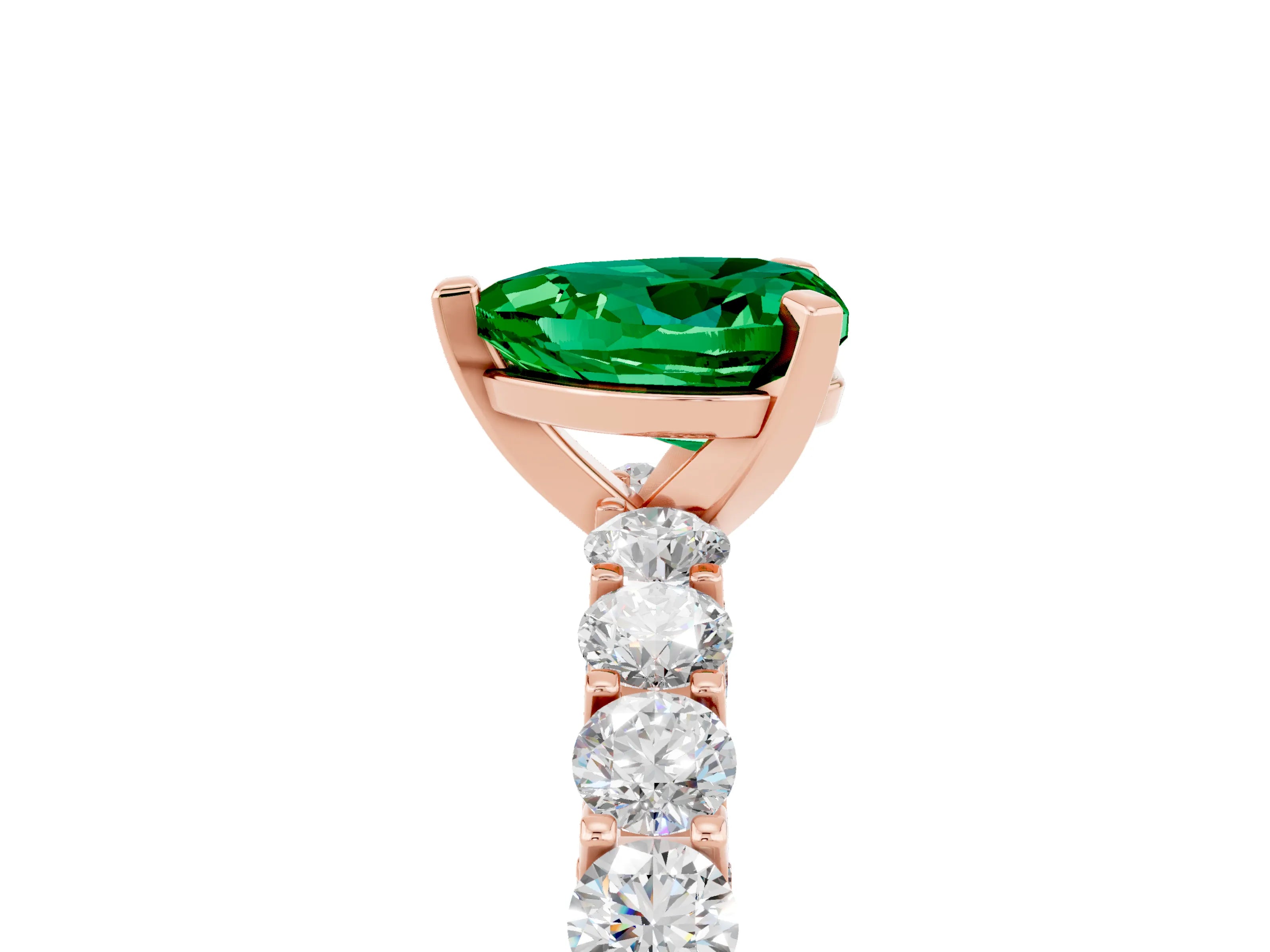 Rose gold Heart Cut Emerald Solitaire Ring with Shared Prong Pavé Band and Four-Prong Setting_17