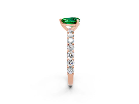 Rose gold Heart Cut Emerald Solitaire Ring with Shared Prong Pavé Band and Four-Prong Setting_2