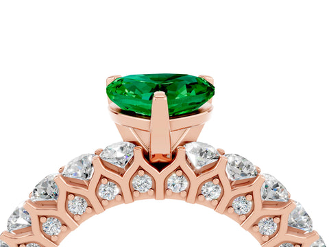 Rose gold Heart Cut Emerald Solitaire Ring with Shared Prong Pavé Band and Four-Prong Setting_4