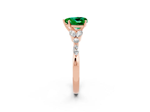 Rose gold Heart Cut Emerald Solitaire Ring with Side Stones and Four-Prong Setting_14