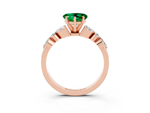 Rose gold Heart Cut Emerald Solitaire Ring with Side Stones and Four-Prong Setting_15