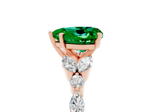 Rose gold Heart Cut Emerald Solitaire Ring with Side Stones and Four-Prong Setting_17
