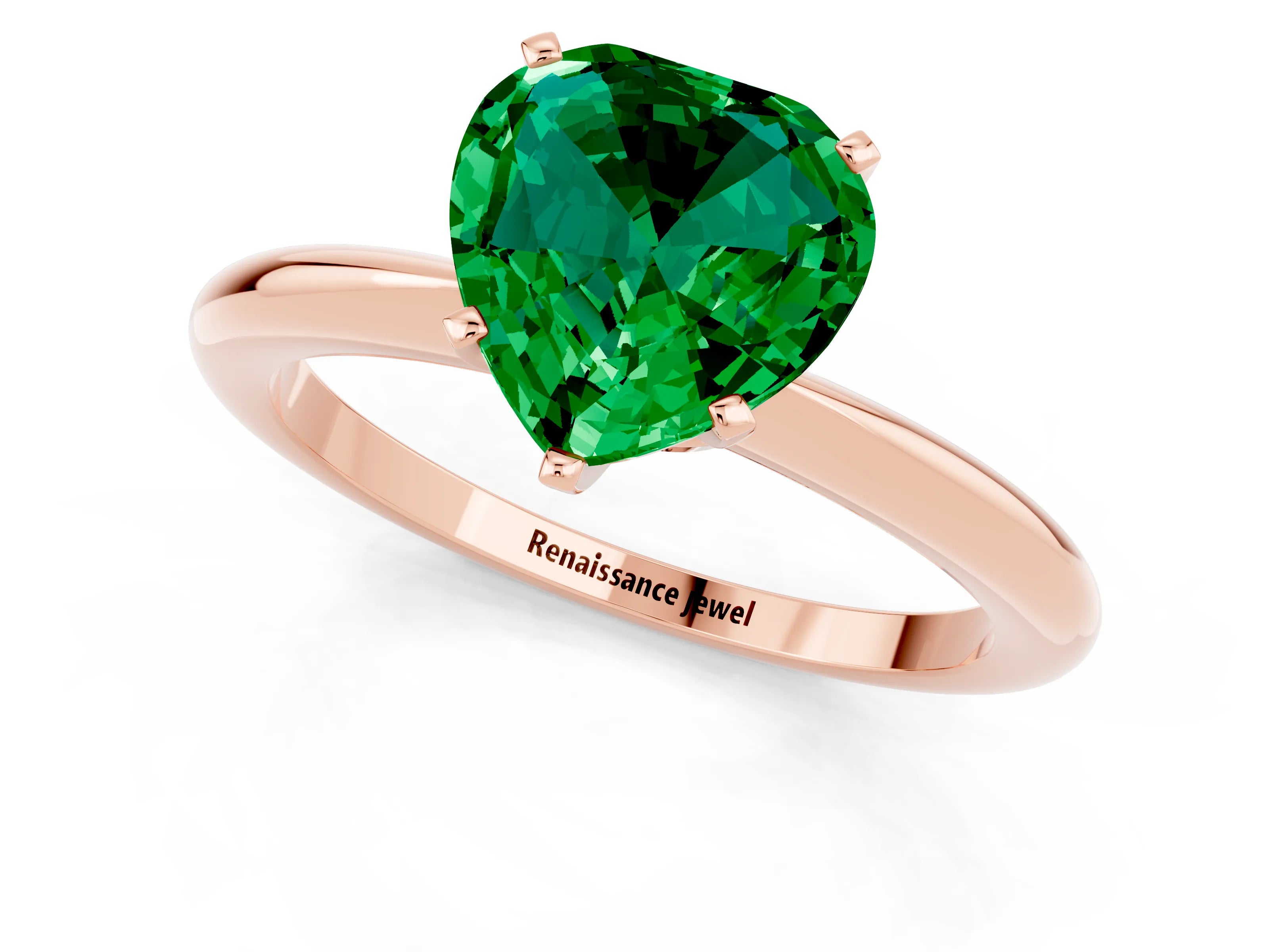 Rose gold Heart Cut Emerald Solitaire Ring with Six-Prong Setting and Classic Band_1