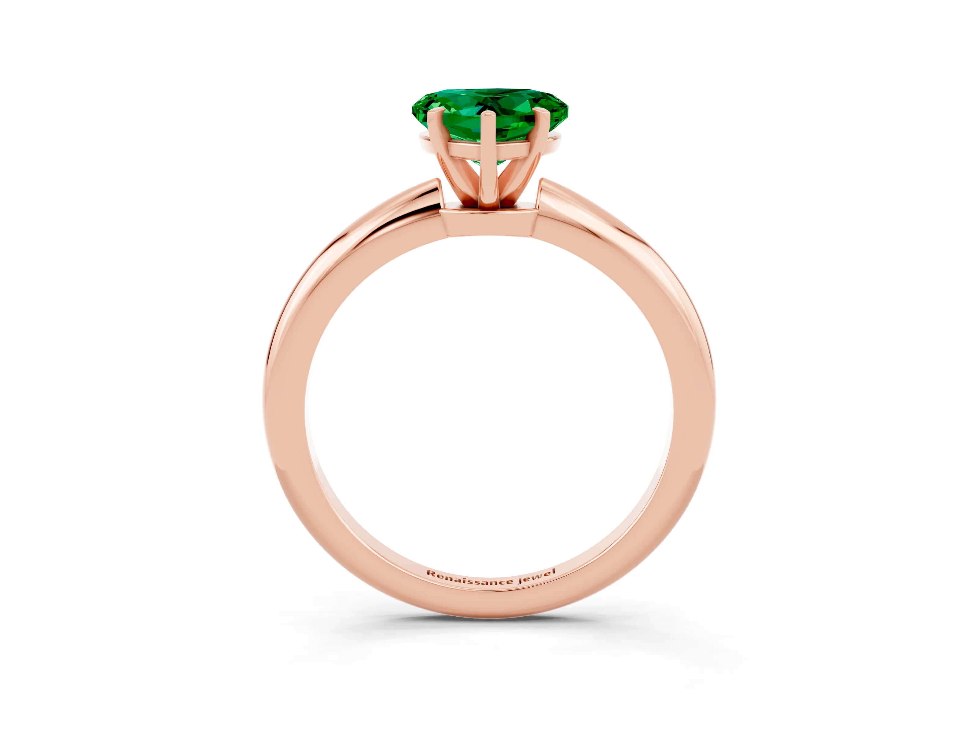 Rose gold Heart Cut Emerald Solitaire Ring with Six-Prong Setting and Classic Band_3