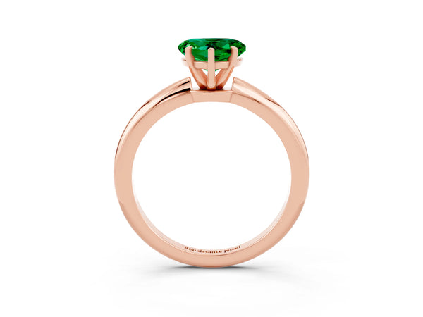 Rose gold Heart Cut Emerald Solitaire Ring with Six-Prong Setting and Classic Band