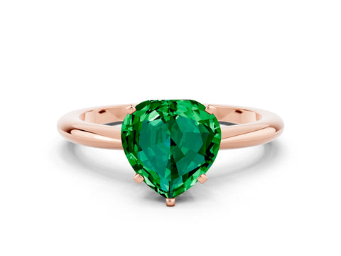 Rose gold Heart Cut Emerald Solitaire Ring with Six-Prong Setting and Classic Band