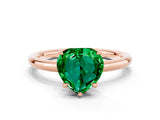 Rose gold Heart Cut Emerald Solitaire Ring with Thin Band and Four-Prong Setting