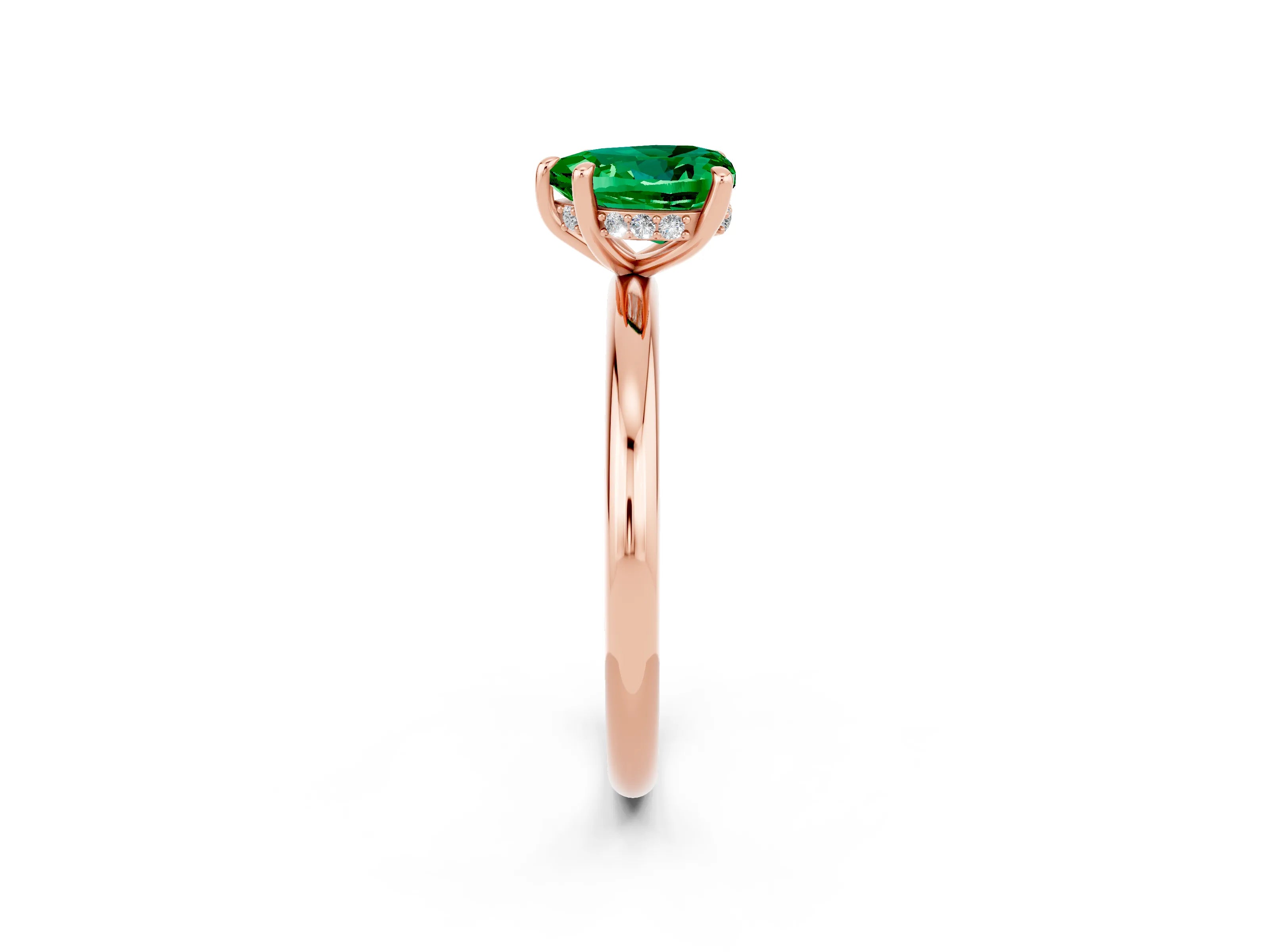Rose gold Heart Cut Emerald Solitaire Ring with Thin Band and Four-Prong Setting_2