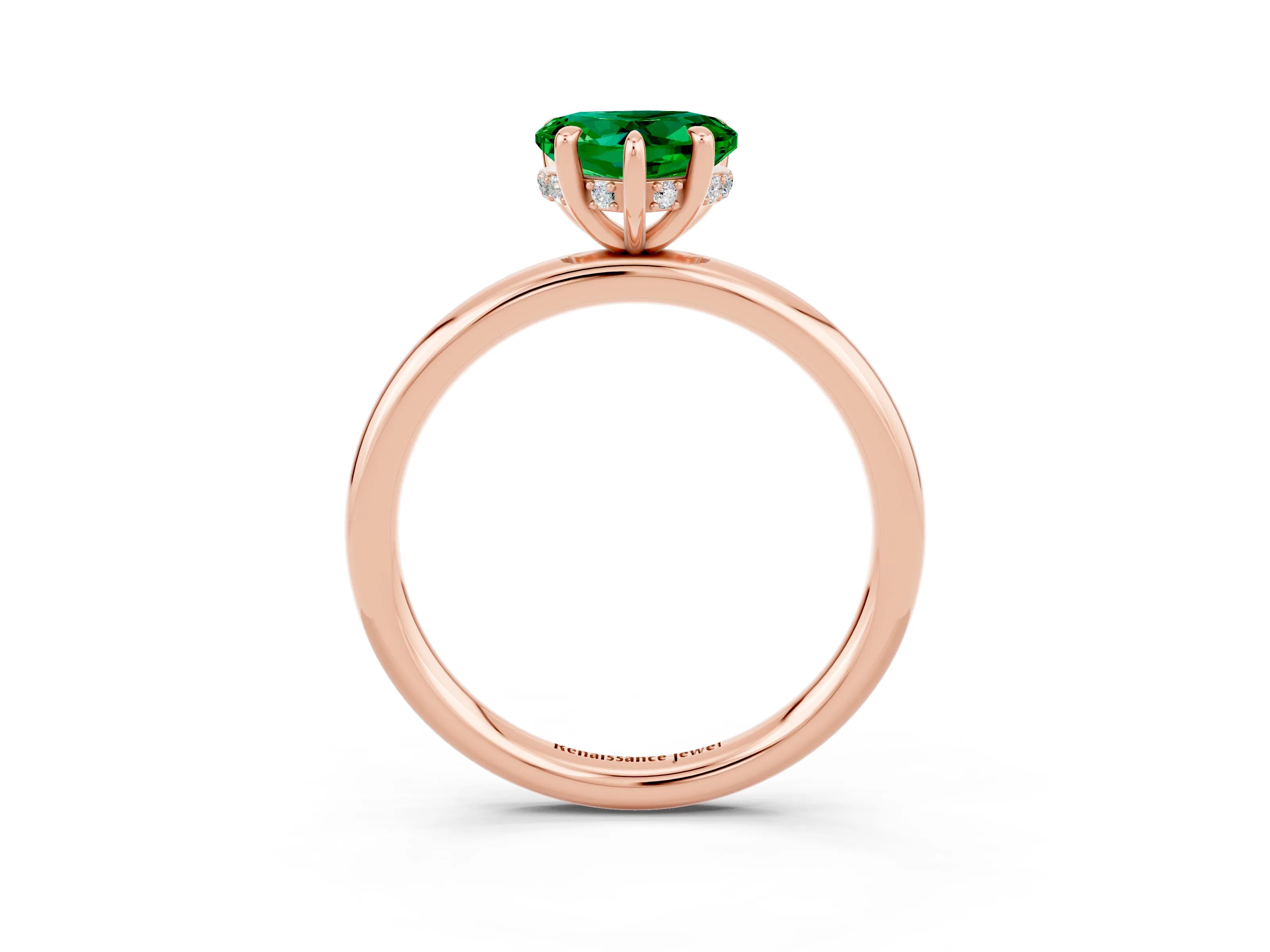 Rose gold Heart Cut Emerald Solitaire Ring with Thin Band and Four-Prong Setting_3